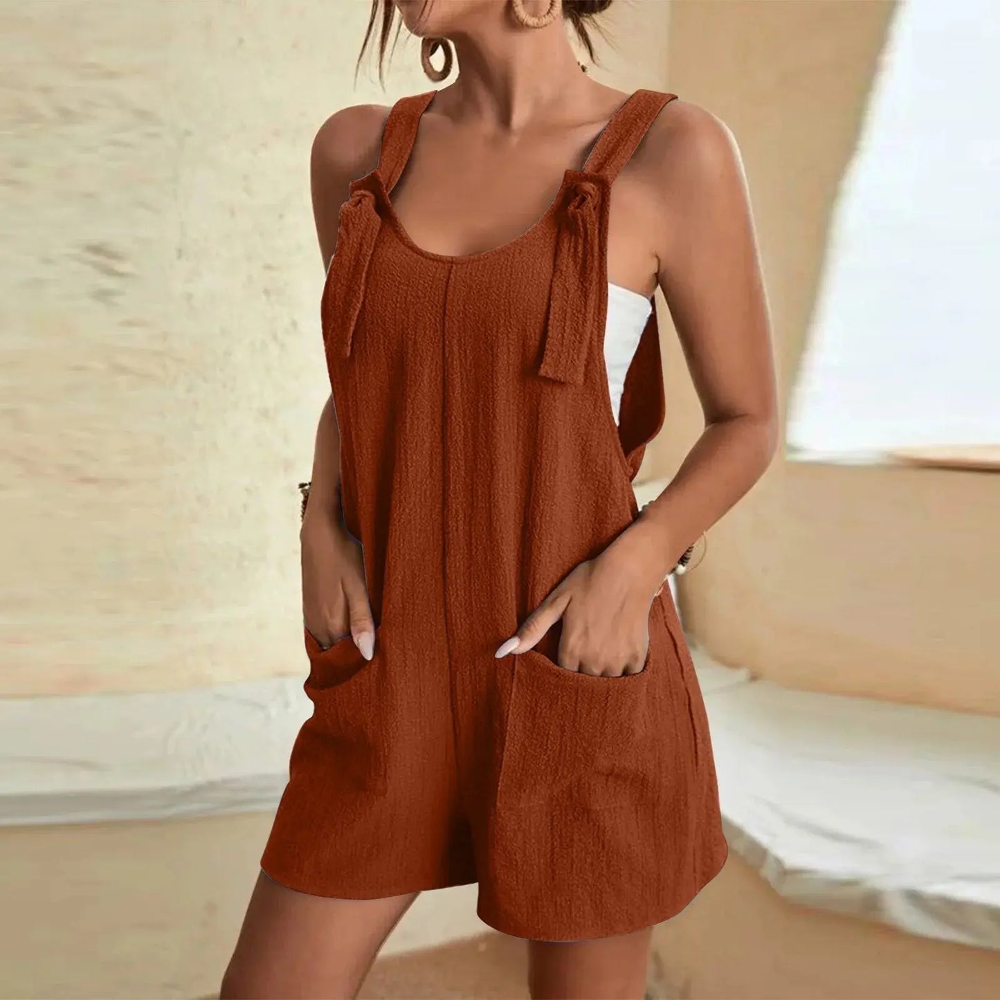 StyleAura - Kort Jumpsuit med Sløyfe for Trendy Utseende Motelys