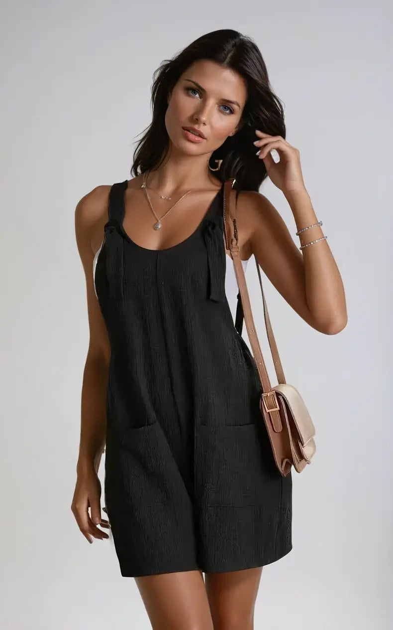 StyleAura - Kort Jumpsuit med Sløyfe for Trendy Utseende Motelys