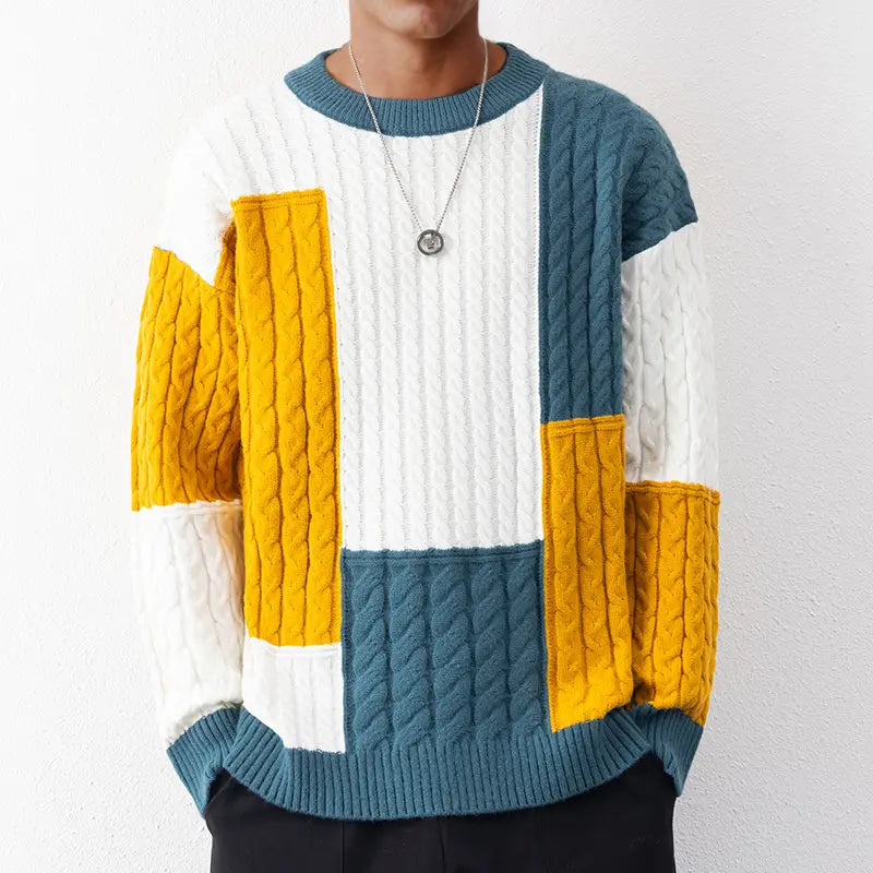StyleMakers - Unik Patchwork-Genser for Menn med Trendy Design Motelys