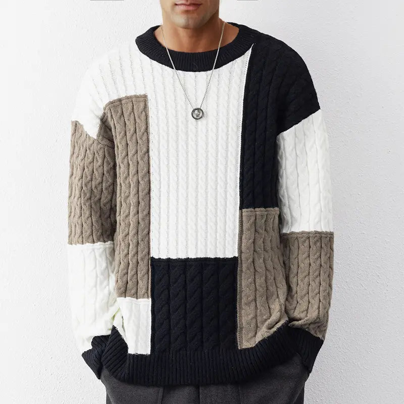 StyleMakers - Unik Patchwork-Genser for Menn med Trendy Design Motelys