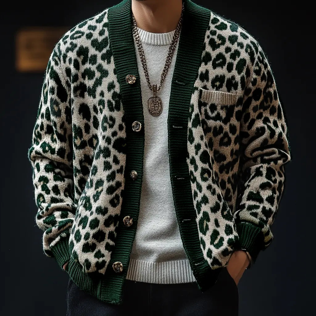 Cardigan i leopardfarget blokk for menn Motelys