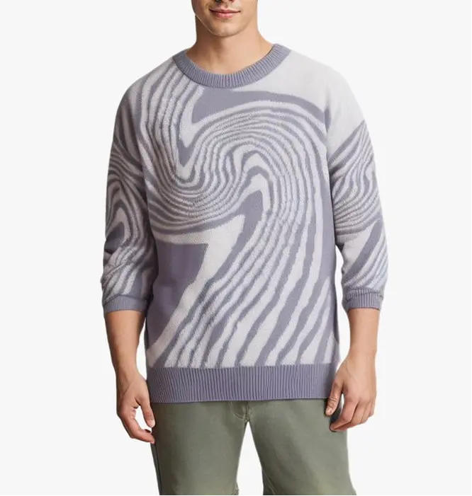 VortexStyle - Herre Jacquard Strikkegenser med Abstrakt Mønster Motelys