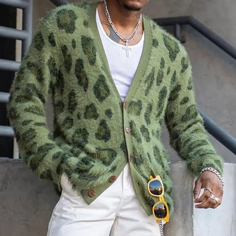 ChicStyle - Cardigan med V-Hals i Leopard for Menn Motelys