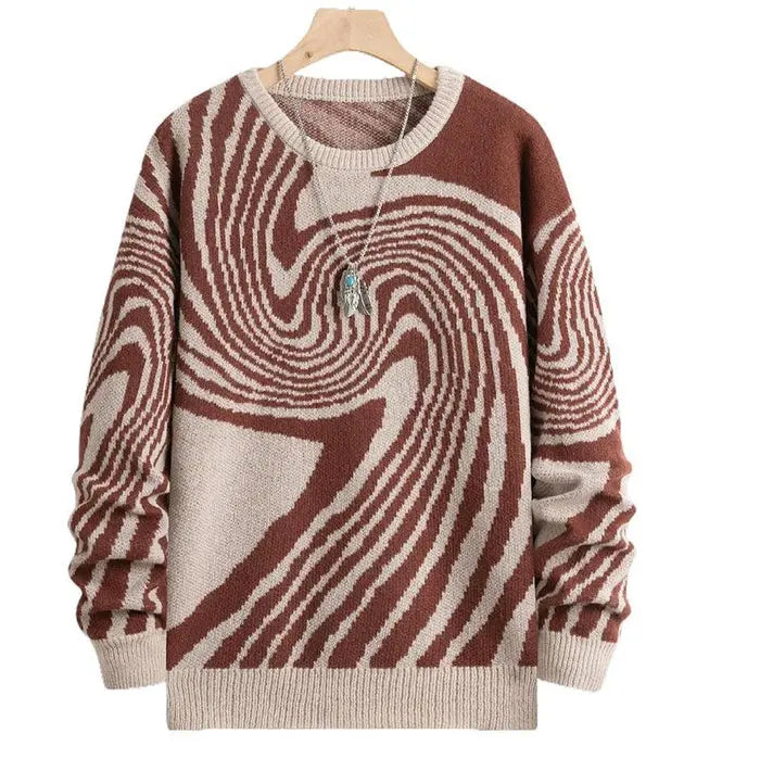 VortexStyle - Herre Jacquard Strikkegenser med Abstrakt Mønster Motelys