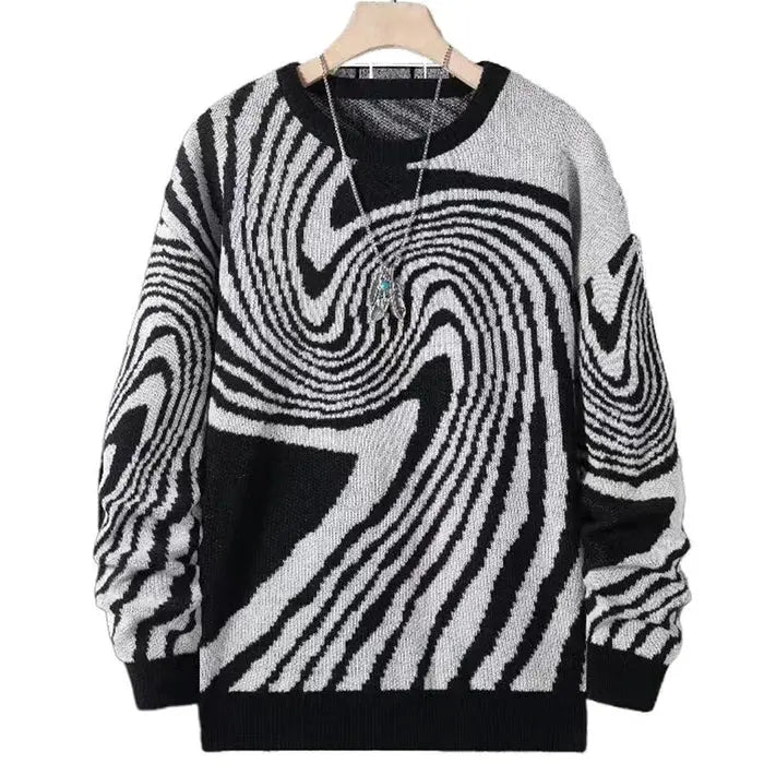 VortexStyle - Herre Jacquard Strikkegenser med Abstrakt Mønster Motelys