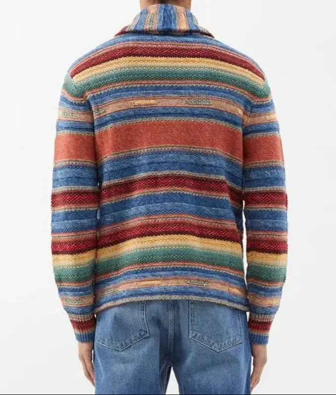 VibrantWear - Regnbuefarget Cardigan for Menn i Unik Stil Motelys