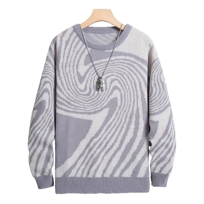 VortexStyle - Herre Jacquard Strikkegenser med Abstrakt Mønster Motelys