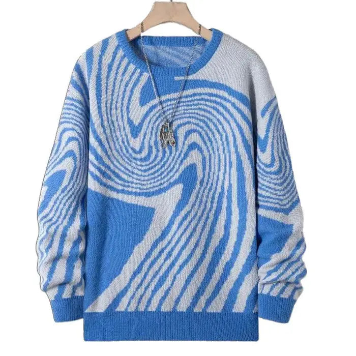 VortexStyle - Herre Jacquard Strikkegenser med Abstrakt Mønster Motelys