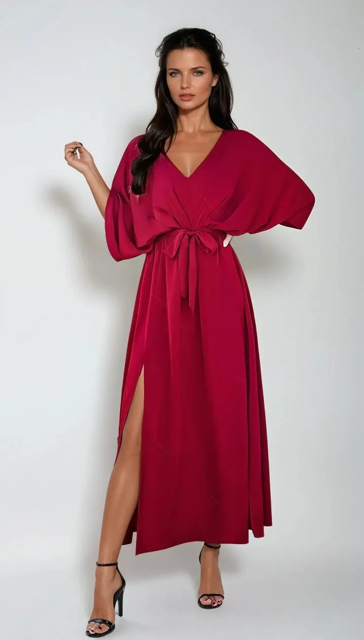 ChicVibe - Elegant Kjole Med V-Hals Og Slissede Ermer For Stilige Anledninger Motelys