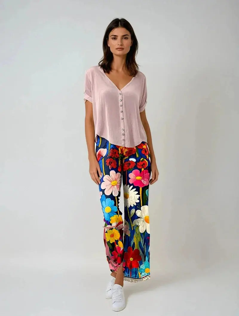 LinenTrend - T-Skjorte i Lin med Elegante Knapperedetaljer for Stiltips Motelys