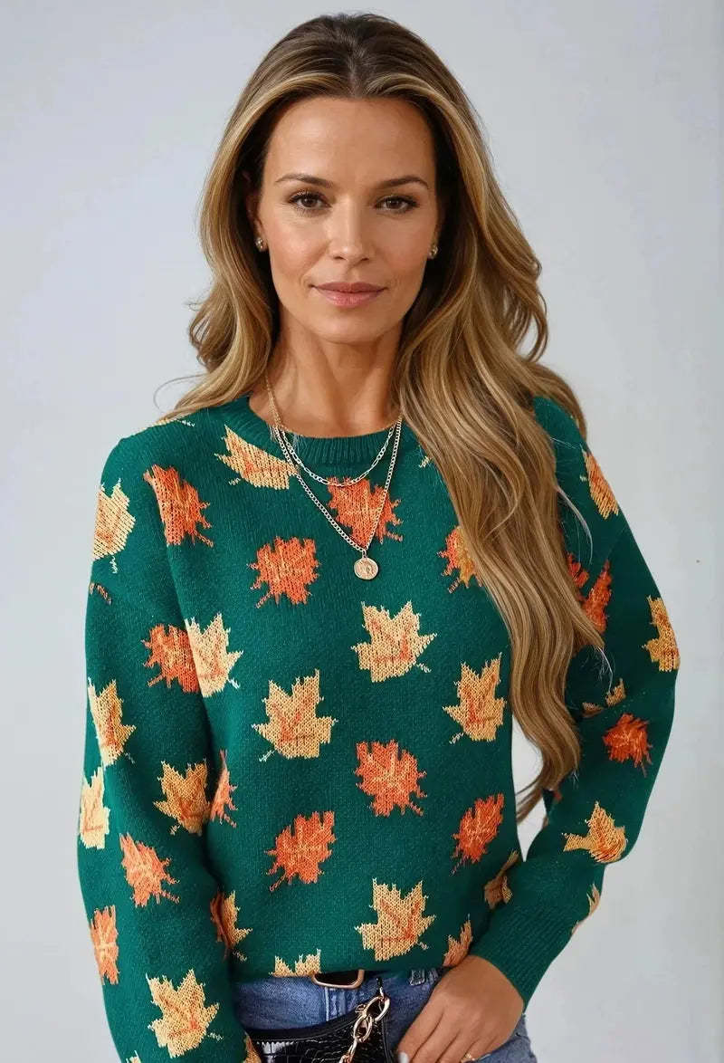 Autumn Embrace Genser – Ikonisk Design med Lønneblad Detaljer Motelys