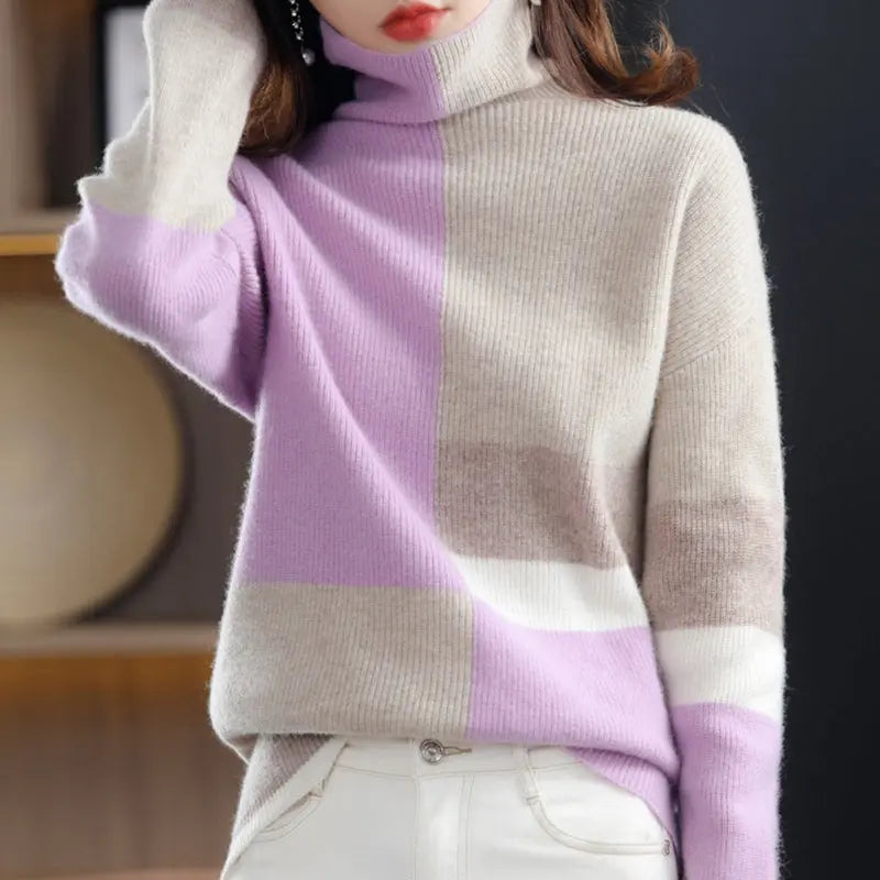Aurora Luxe – Myk & Stilig Fargeblokk-Turtleneck Motelys