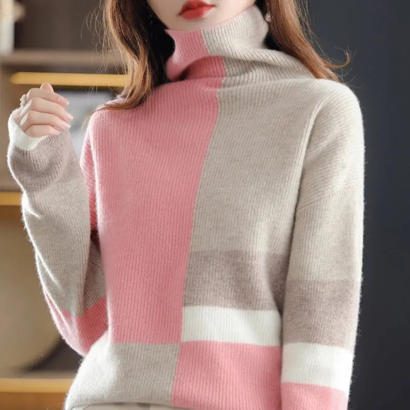 Aurora Luxe – Myk & Stilig Fargeblokk-Turtleneck Motelys