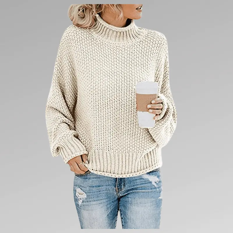 CozyWeave - Klassisk strikkegenser med høy hals for kvinner Motelys