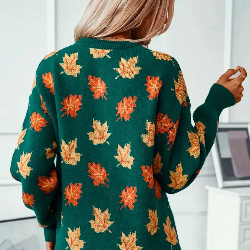 Autumn Embrace Genser – Ikonisk Design med Lønneblad Detaljer Motelys