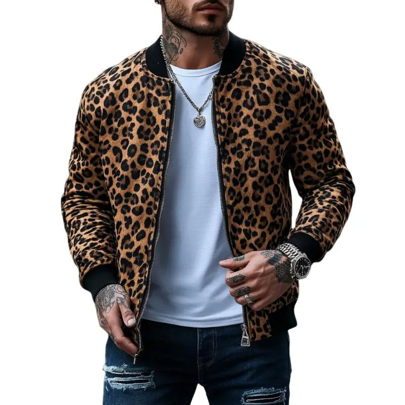 WildEdge – Herre Leopard Mønstret Bomberjakke Motelys