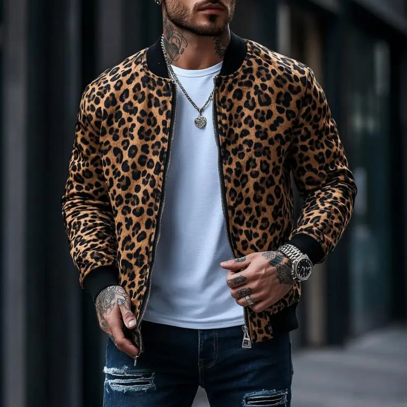 WildEdge – Herre Leopard Mønstret Bomberjakke Motelys