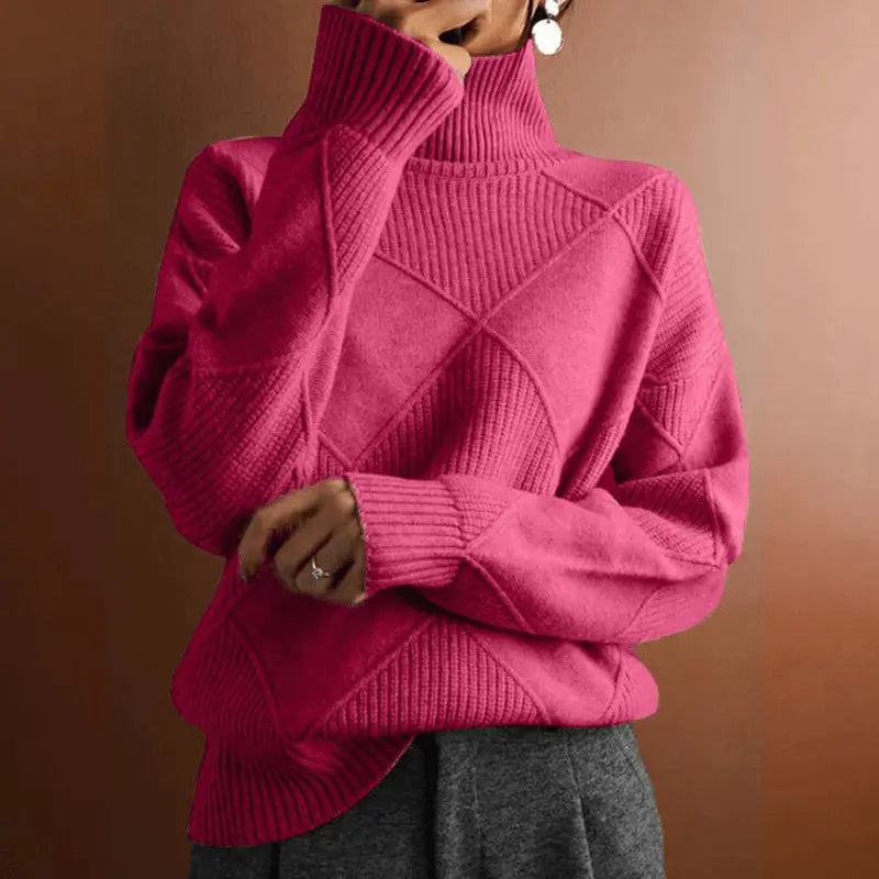 Celeste – Luksuriøs Høyhalset Genser med Diamantstrikk Motelys