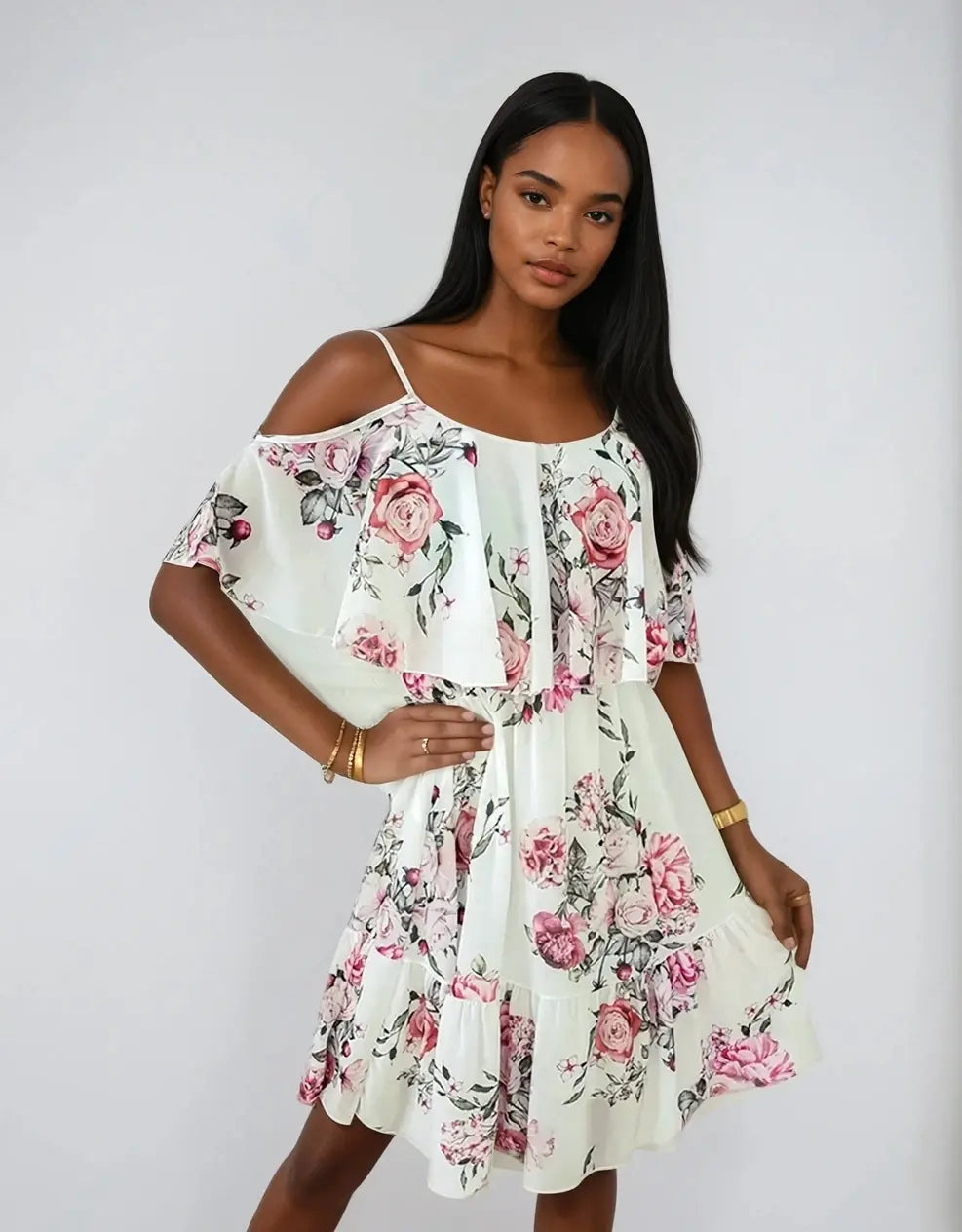 TrendyBloom - Blomstret Chiffonkjole for Uformell Eleganse Motelys