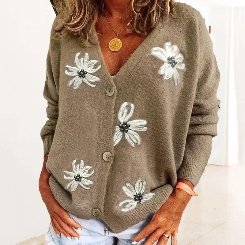 FloralKnit - Blomstrete Strikkecardigan for En Trendy Vinterstil Motelys