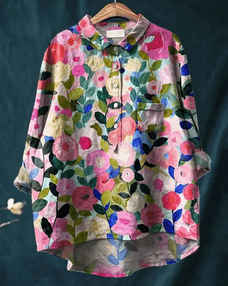 FloralVibe - Bluse med Blomstermønster for En Fargerik Garderobe Motelys