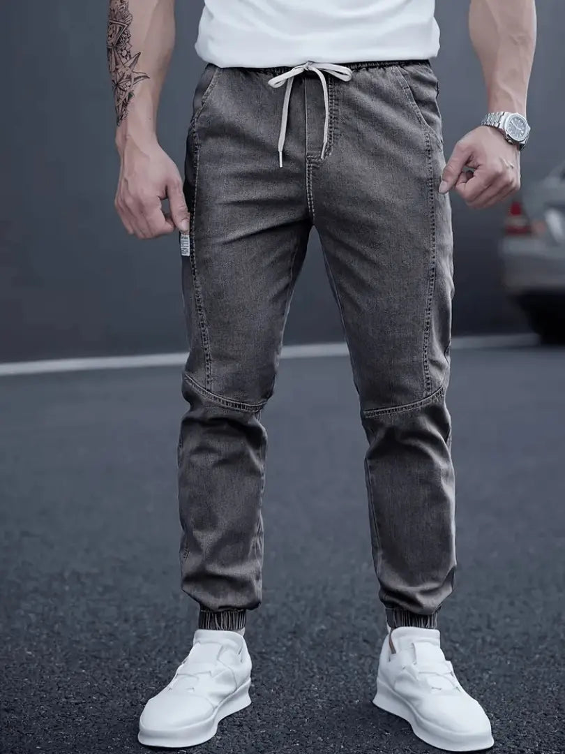 Herre Tapered Jogger Jeans – Street Style med Snøring i Midjen Motelys