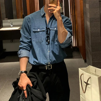 DenimGrove - Stilig Langermet Skjorte i Denim for Menn Motelys