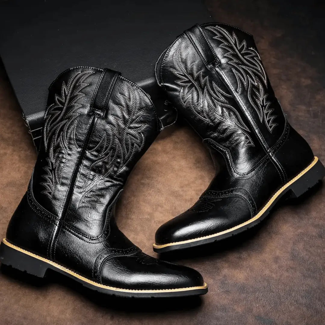 Menns Broderte Western Cowboy Boots – Stilfull Eleganse og Komfort Motelys