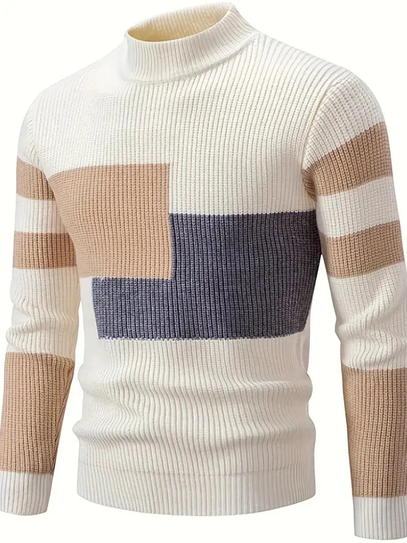 Herregenser med Geometrisk Mønster - Myk Rund Hals Pullover Motelys