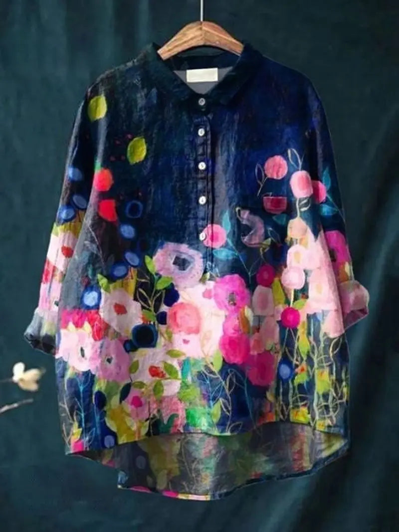 FloralVibe - Bluse med Blomstermønster for En Fargerik Garderobe Motelys