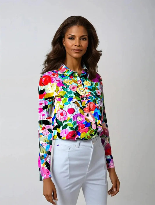FloralVibe - Bluse med Blomstermønster for En Fargerik Garderobe Motelys
