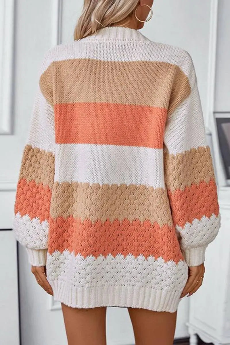 FashionEase - Overdimensjonert Stripete Strikket Cardigan for En Uformell Stil Motelys