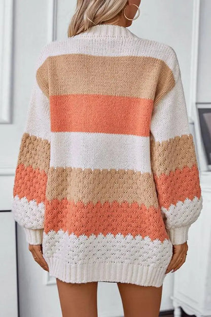 FashionEase - Overdimensjonert Stripete Strikket Cardigan for En Uformell Stil Motelys