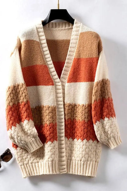 FashionEase - Overdimensjonert Stripete Strikket Cardigan for En Uformell Stil Motelys