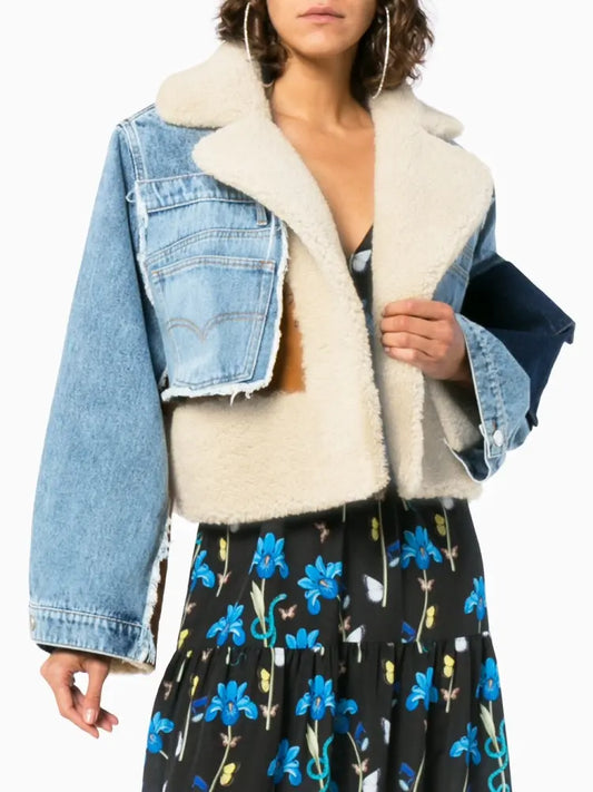 Plysjjakke med denimsømmer Motelys