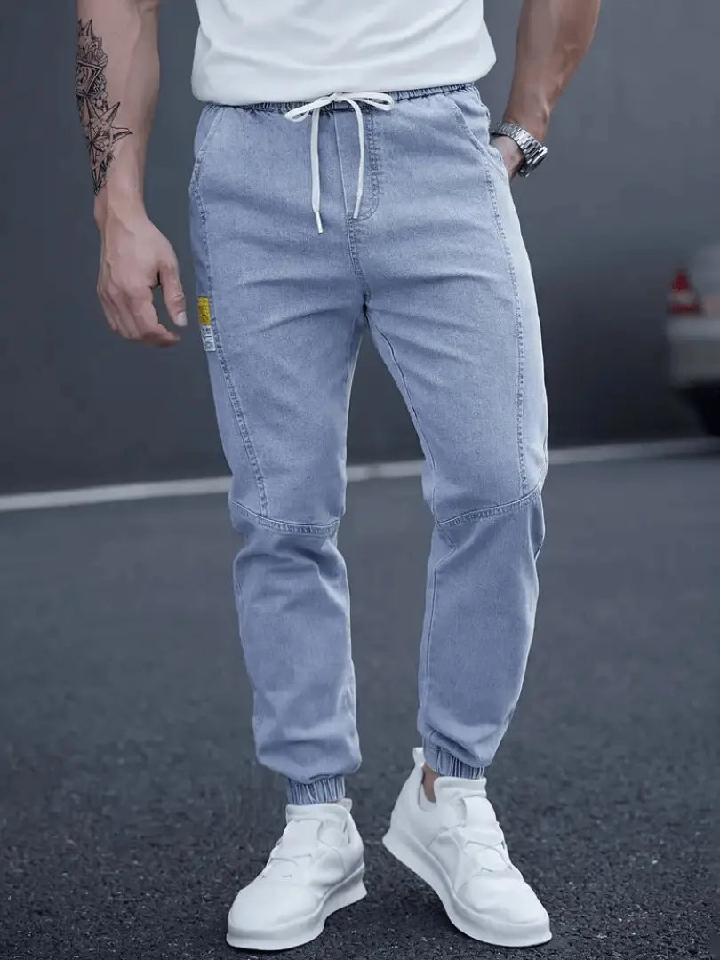 Herre Tapered Jogger Jeans – Street Style med Snøring i Midjen Motelys