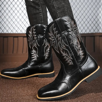 Menns Broderte Western Cowboy Boots – Stilfull Eleganse og Komfort Motelys