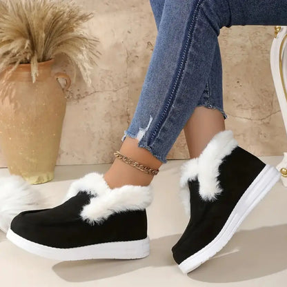 Dame Fluffy Fleecefôrede Snøstøvler - Koselig Slip-On Ankel Design Motelys