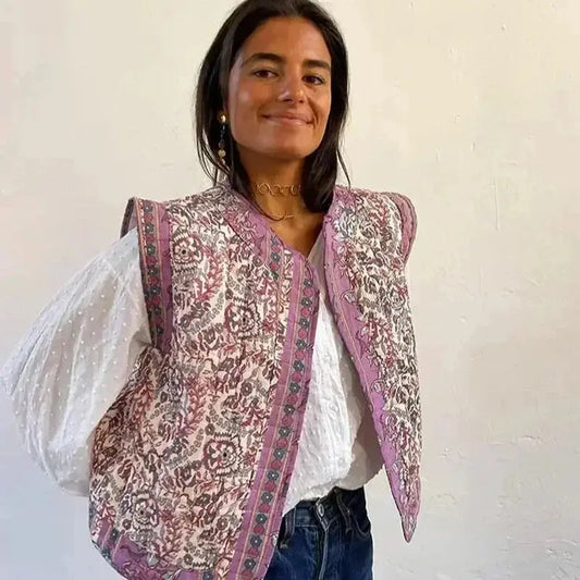 FloralChic - Vattert Gilet med Blomstermønster for En Trendy Look Motelys