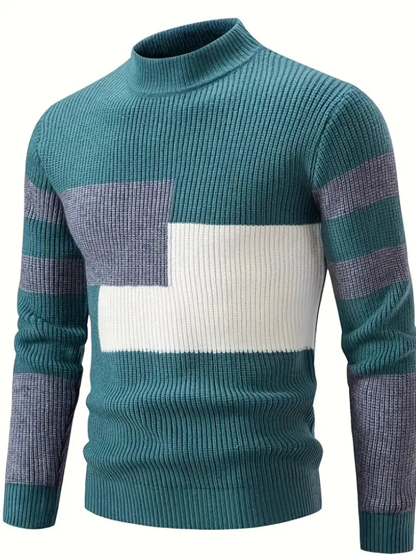 Herregenser med Geometrisk Mønster - Myk Rund Hals Pullover Motelys