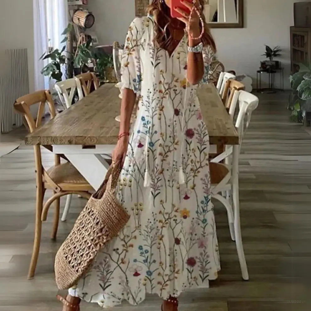 FloraVogue - Elegant Blomsterprint Maxi Kjole Motelys