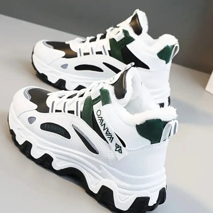 Dame Vinter Høye Sneakers - Plysjfôrede Chunky Sportsko Motelys