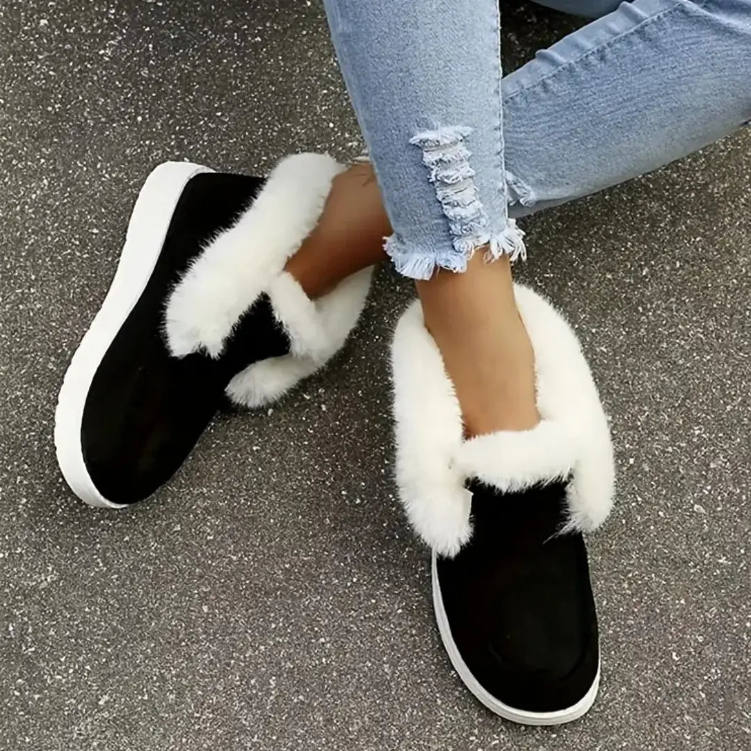 Dame Fluffy Fleecefôrede Snøstøvler - Koselig Slip-On Ankel Design Motelys