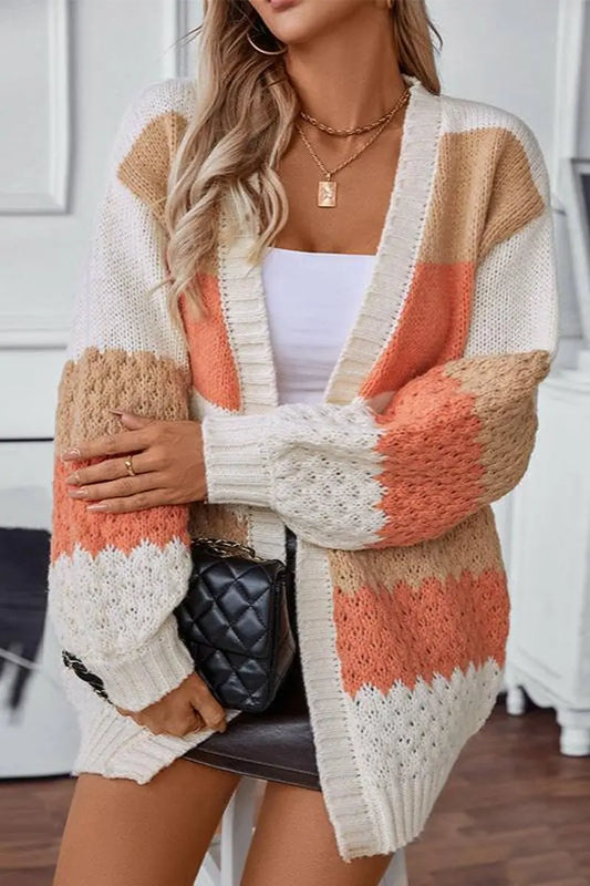 FashionEase - Overdimensjonert Stripete Strikket Cardigan for En Uformell Stil Motelys