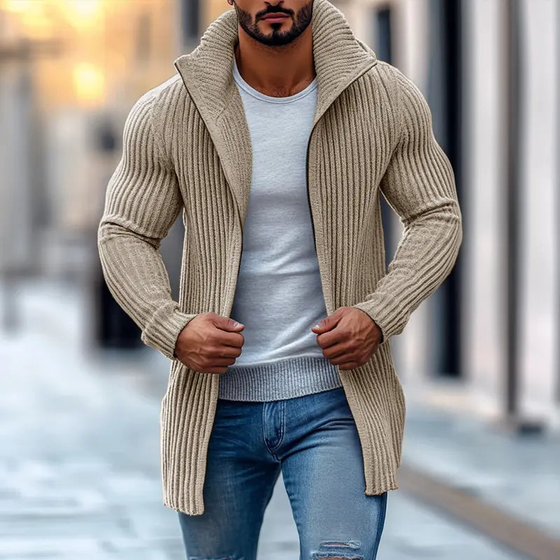 UrbanWave - Stripete Cardigan for Menn med Trendy Utseende Motelys