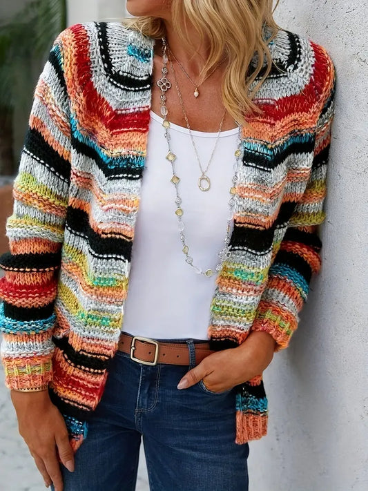 KnitChic - Flerfarget Strikket Cardigan for Trendy Lag-på-Lag Stil Motelys