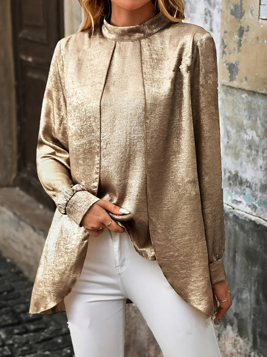 ShinyStyle - Metallbluse med Lange Ermer Motelys