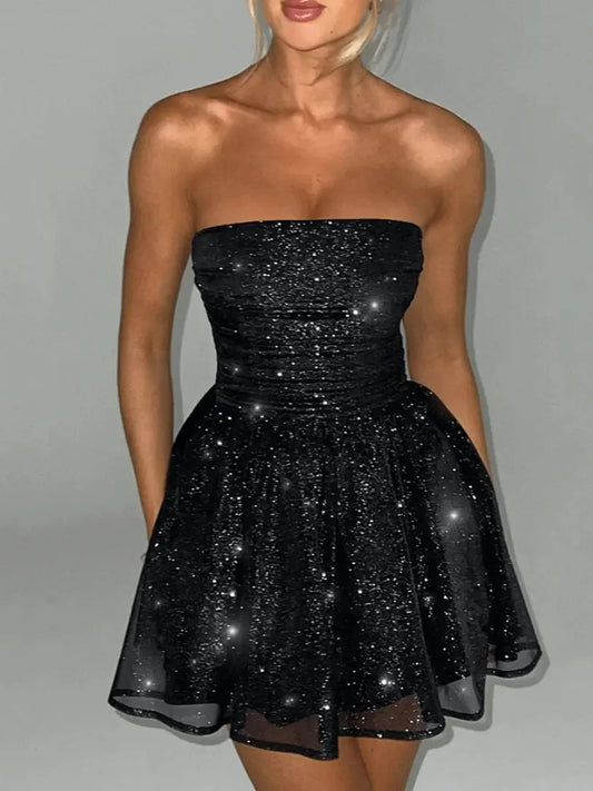 GlamourWave - Minidress Uten Ermer med Glittereffekt Motelys