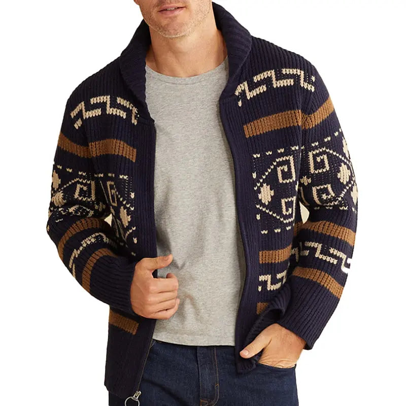 TrendCraft - Cardigan med Geometrisk Trykk for Menn i Unik Stil Motelys