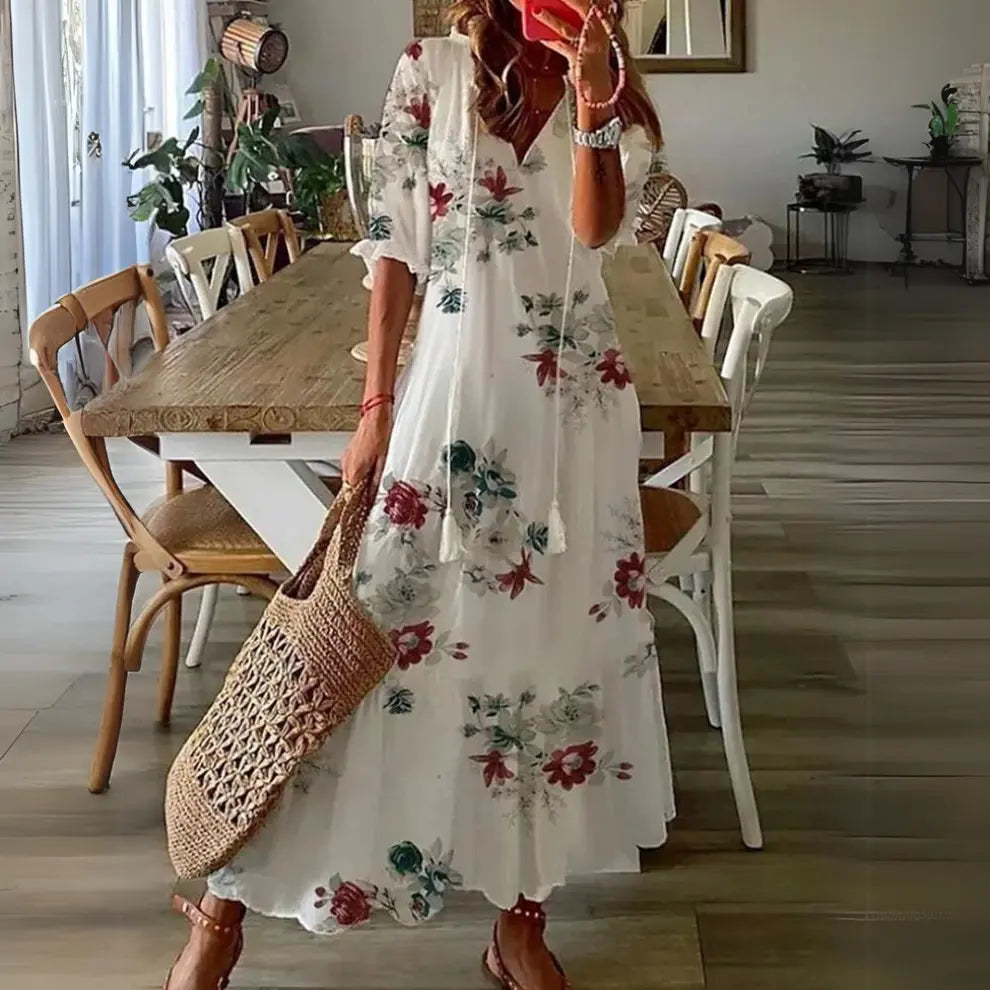 FloraVogue - Elegant Blomsterprint Maxi Kjole Motelys